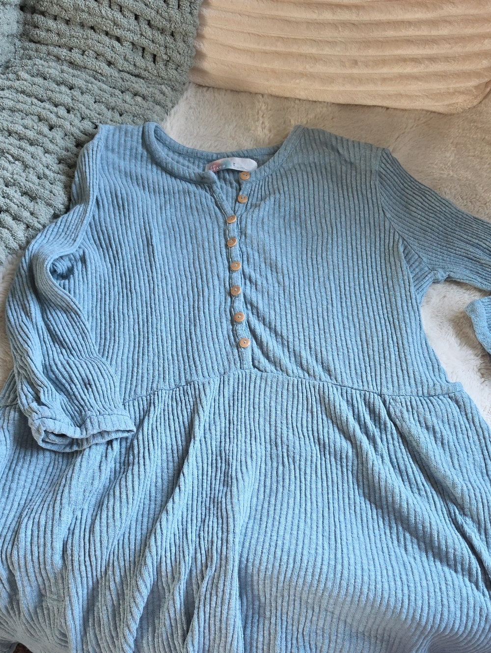 FP Beach Women’s Light Blue Ribbed Button Sweater Dress